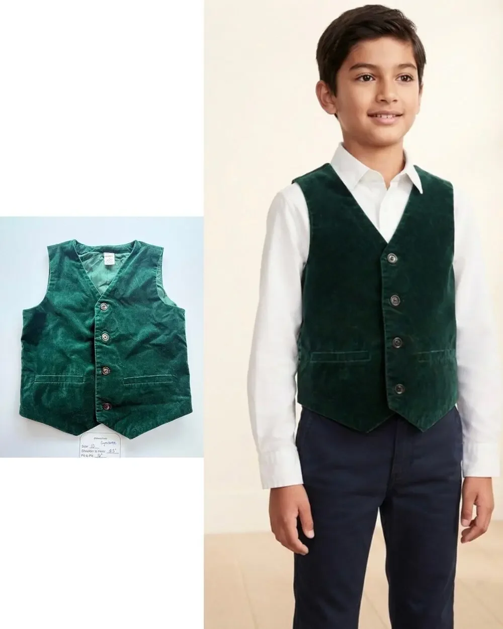 Gymboree Boys Green Velvet Vest Size 10 Holiday Christmas